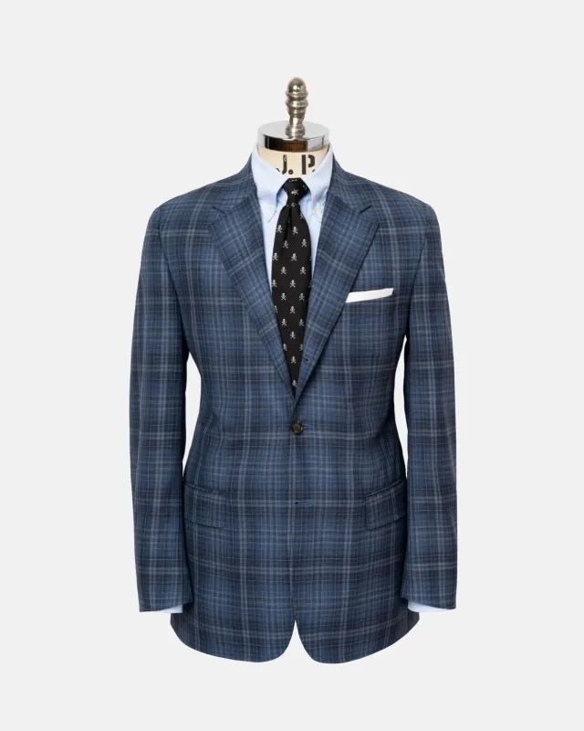 Made-in-Canada Medium Blue & Grey Plaid Wool Sport Coat sold by J. Press