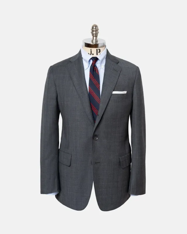 Made-in-USA Medium Grey Shadow Plaid Super 12Os Wool Suit sold by J. Press