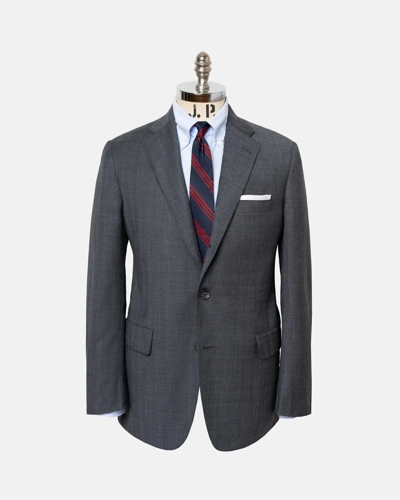 Made-in-USA Medium Grey Shadow Plaid Super 12Os Wool Suit sold by J. Press