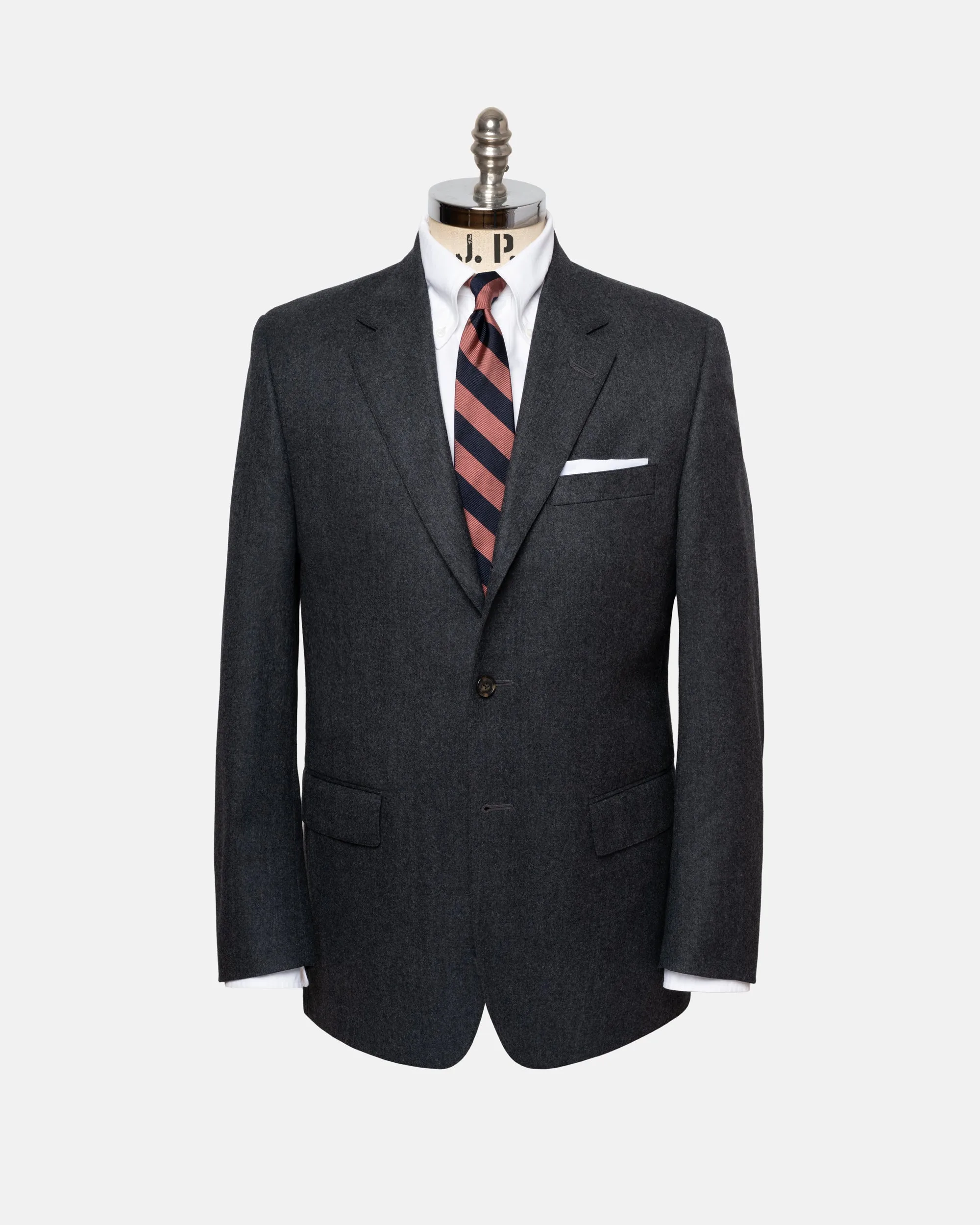 Made-in-Canada Solid Charcoal Wool Flannel Suit sold by J. Press