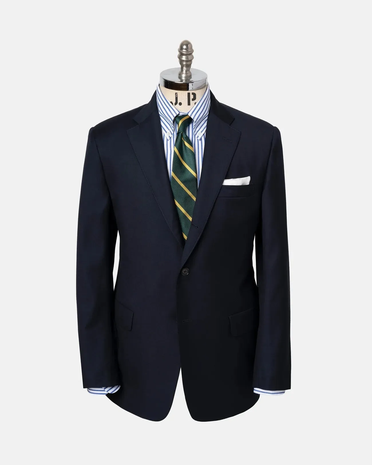 Made-in-USA Solid Navy Worsted Wool Suit sold by J. Press