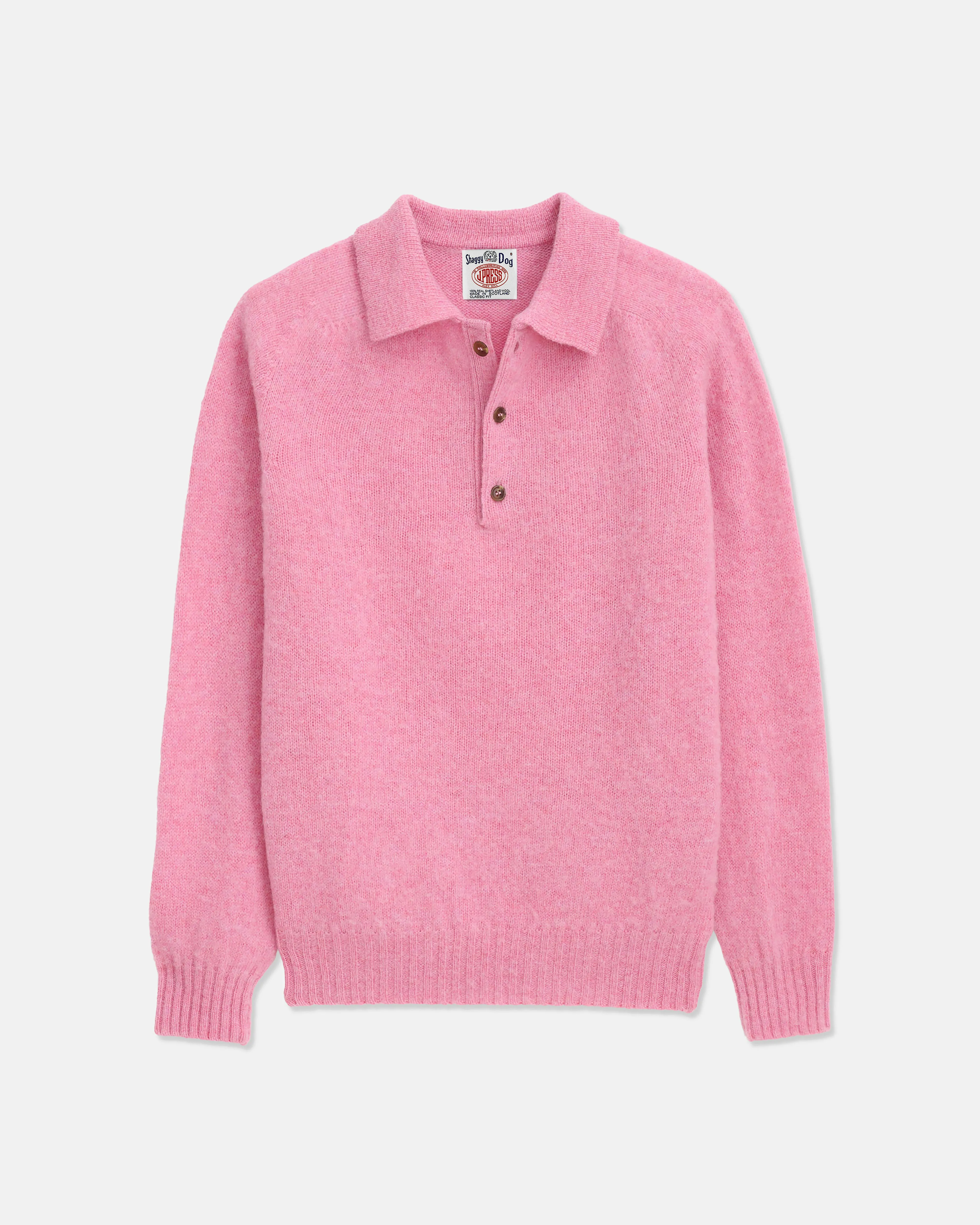 J. Press x Alex Mill Pink Shaggy Dog Polo Sweater - Trim Fit sold by J. Press