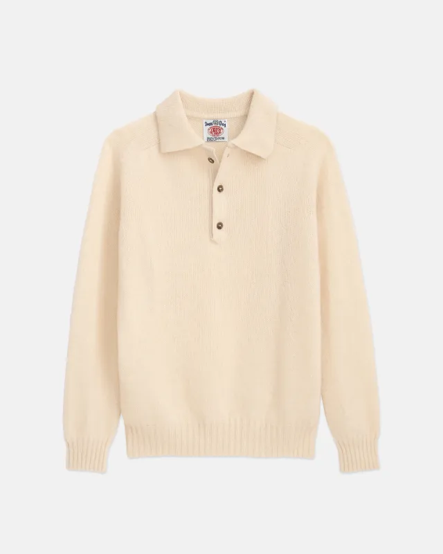J. Press x Alex Mill Off White Shaggy Dog Polo Sweater - Trim Fit sold by J. Press