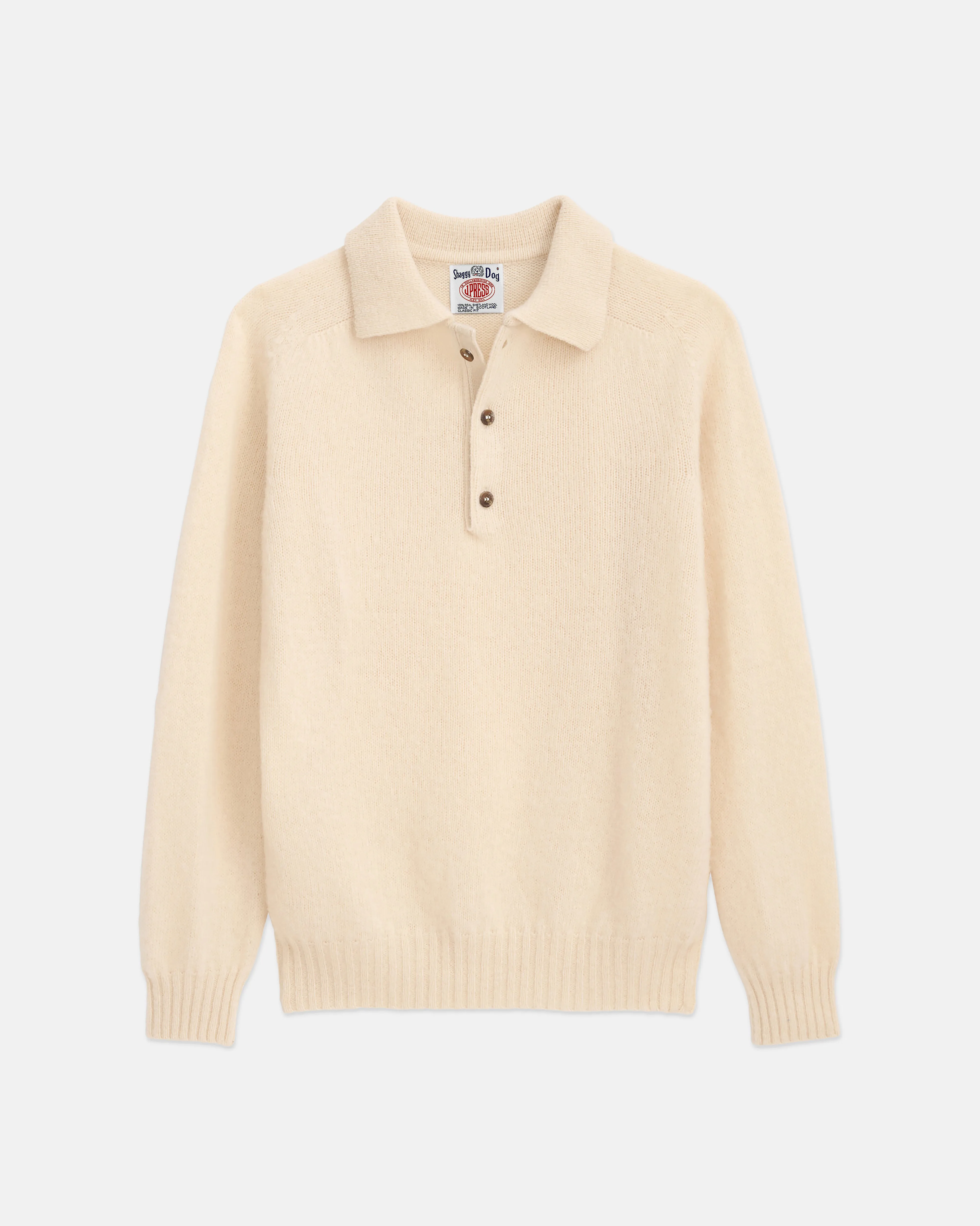 J. Press x Alex Mill Off White Shaggy Dog Polo Sweater - Trim Fit sold by J. Press