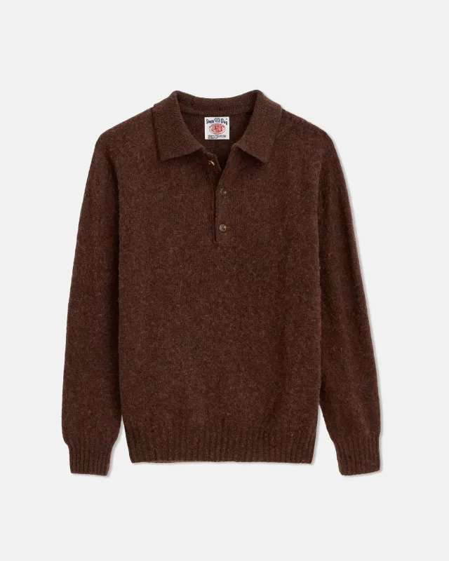 J. Press x Alex Mill Dark Brown Shaggy Dog Polo Sweater - Trim Fit sold by J. Press