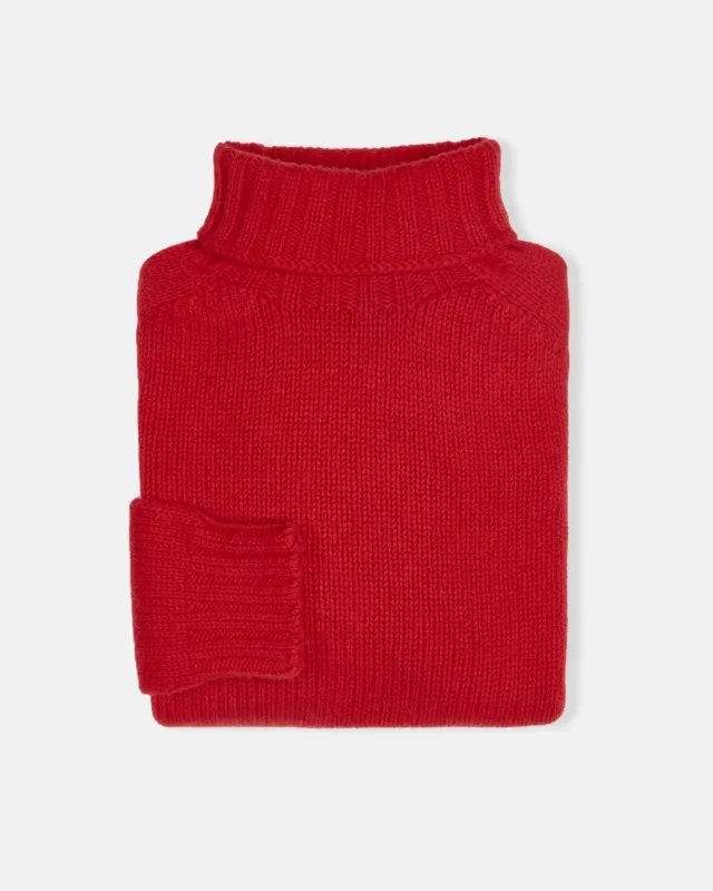 Made-in-Scotland Red Lambswool Turtleneck Sweater sold by J. Press