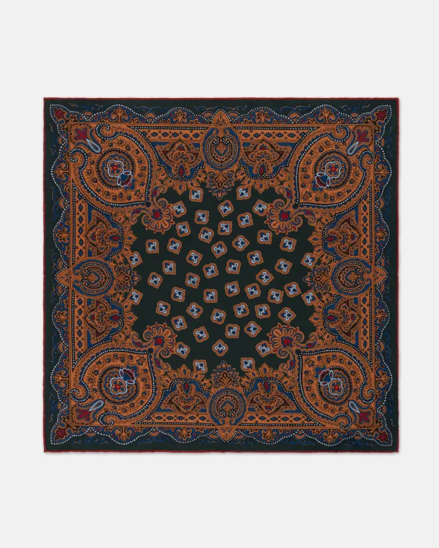 Made-in-England Olive Foulard Silk Pocket Square sold by J. Press