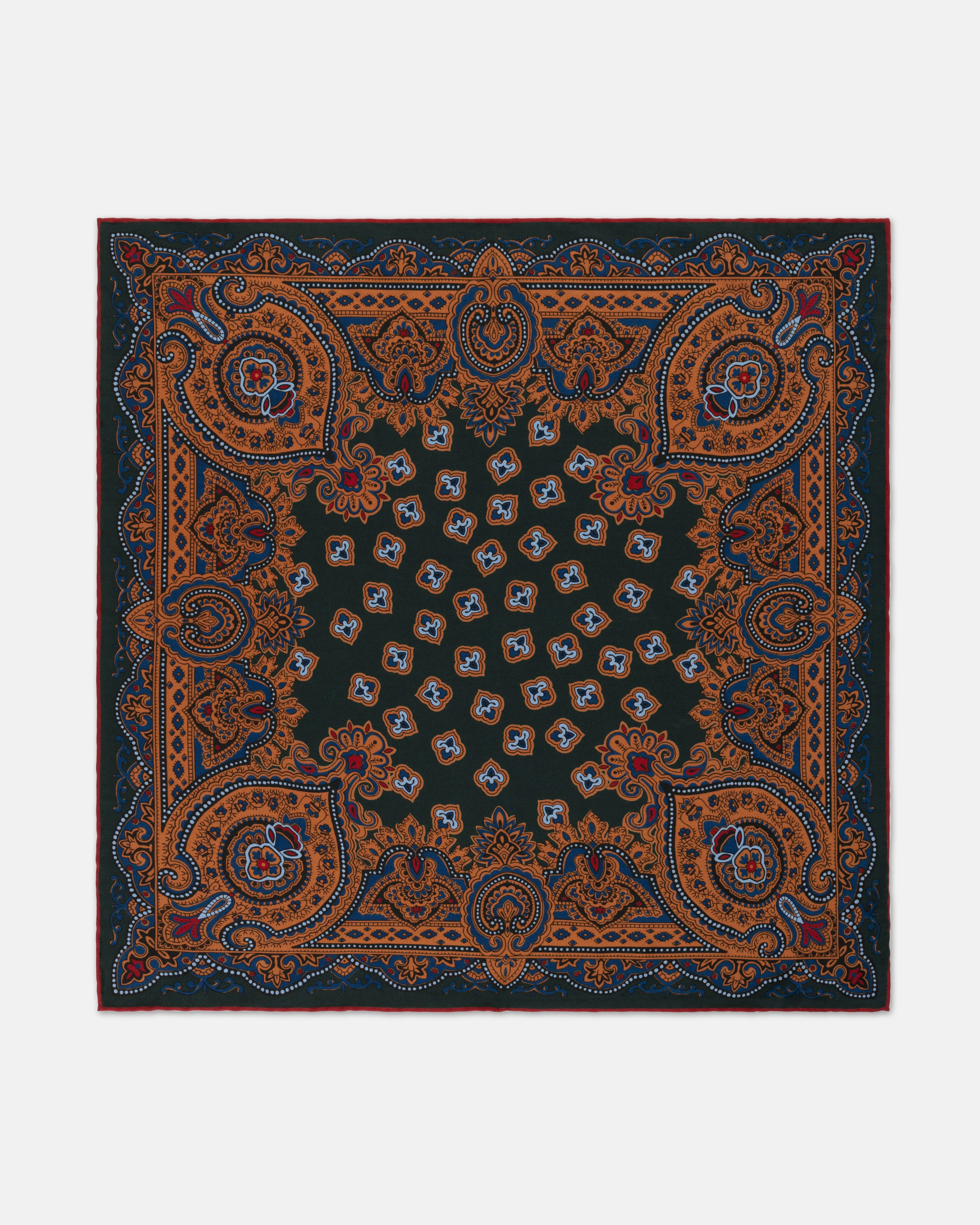 Made-in-England Olive Foulard Silk Pocket Square sold by J. Press