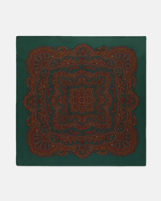 Made-in-USA Green Paisley Silk Pocket Square sold by J. Press