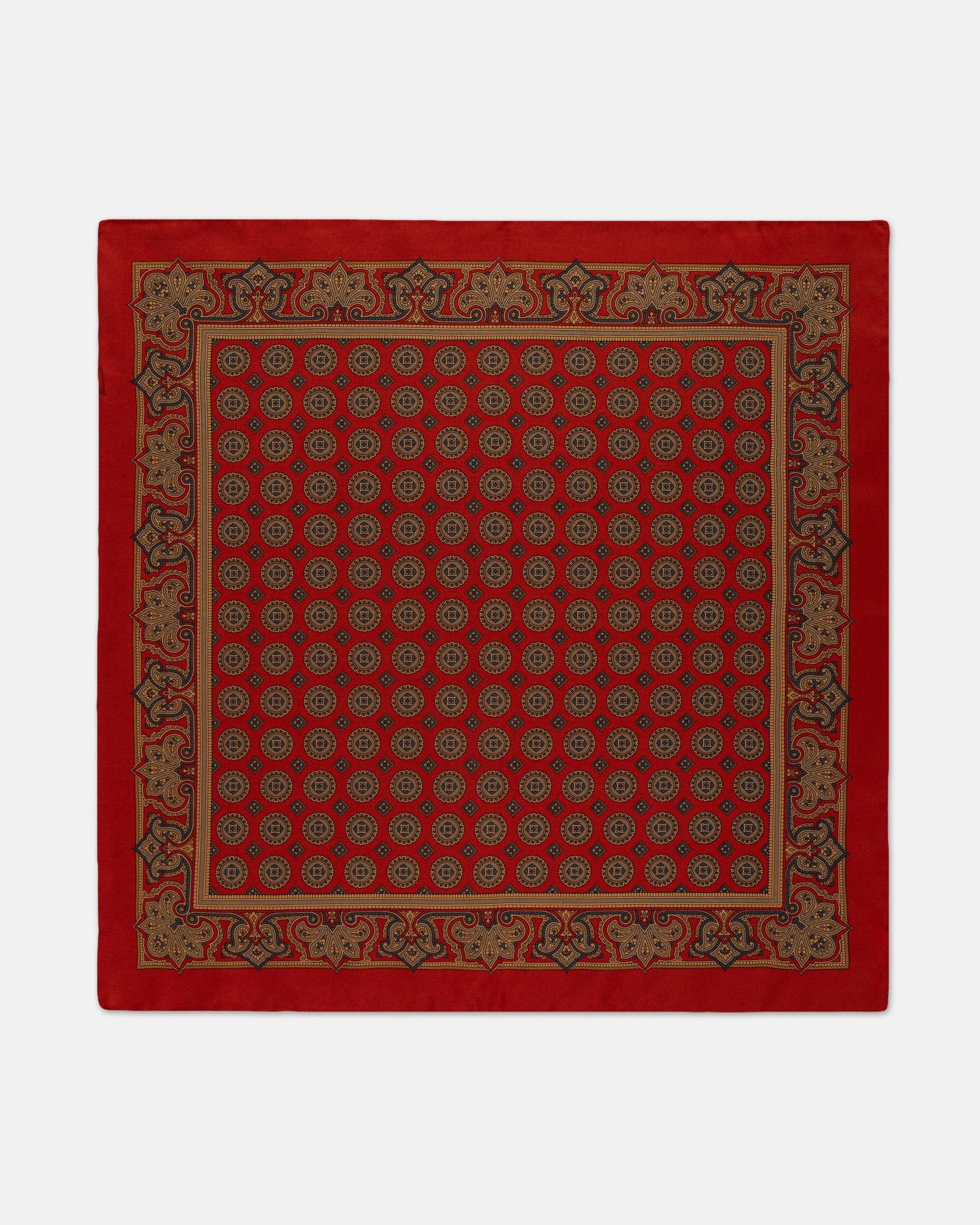 Made-in-USA Red Medallion Silk Pocket Square sold by J. Press