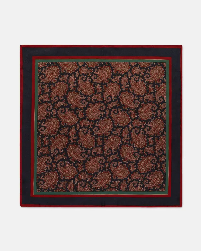 Made-in-USA Navy Paisley Silk Pocket Square sold by J. Press
