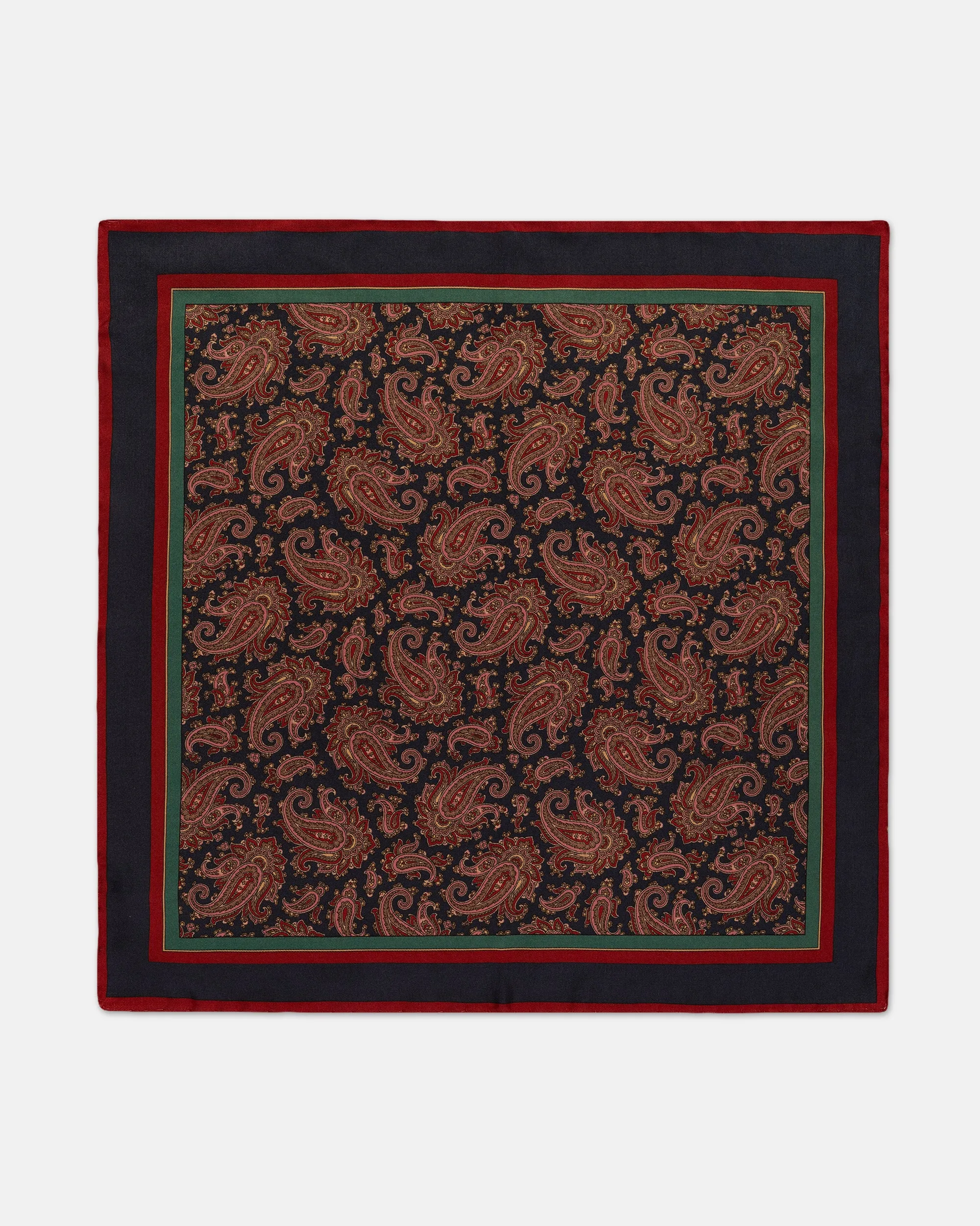 Made-in-USA Navy Paisley Silk Pocket Square sold by J. Press