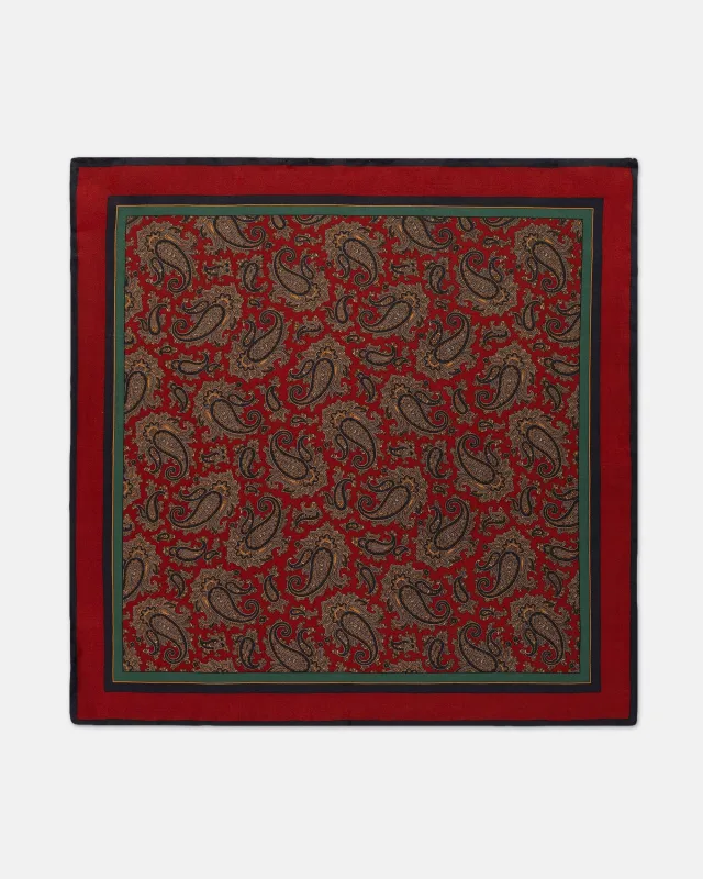 Made-in-USA Burgundy Paisley Silk Pocket Square sold by J. Press