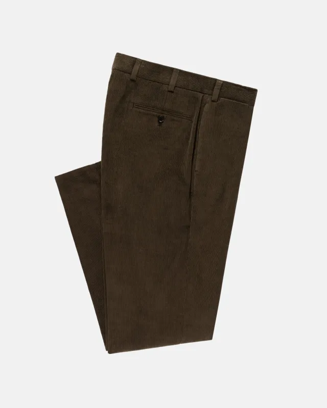 Solid Olive Narrow Wale Corduroy Trouser - Trim Fit sold by J. Press