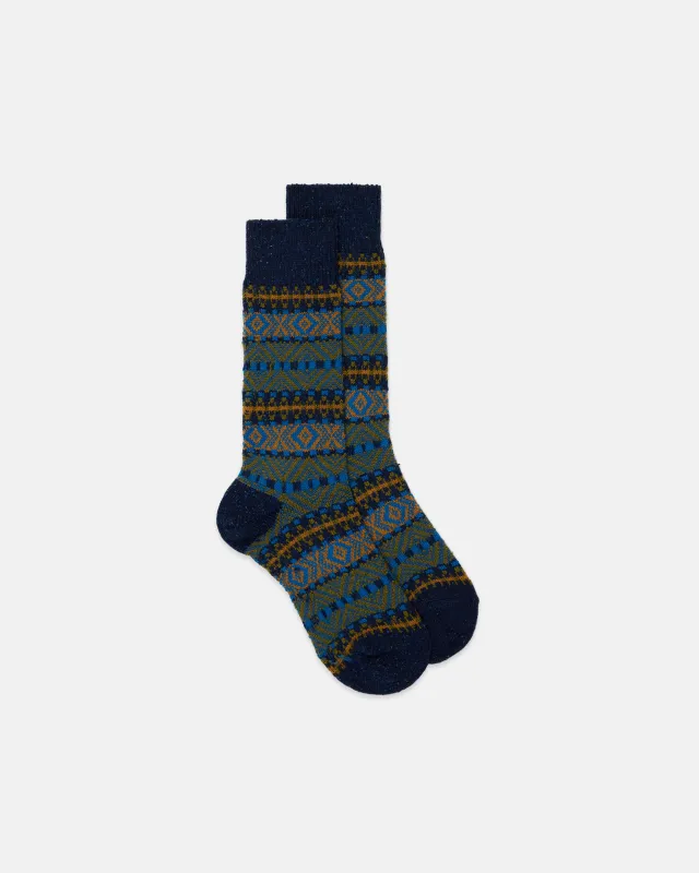 Made-in-England Navy Fair Isle Wool Socks sold by J. Press