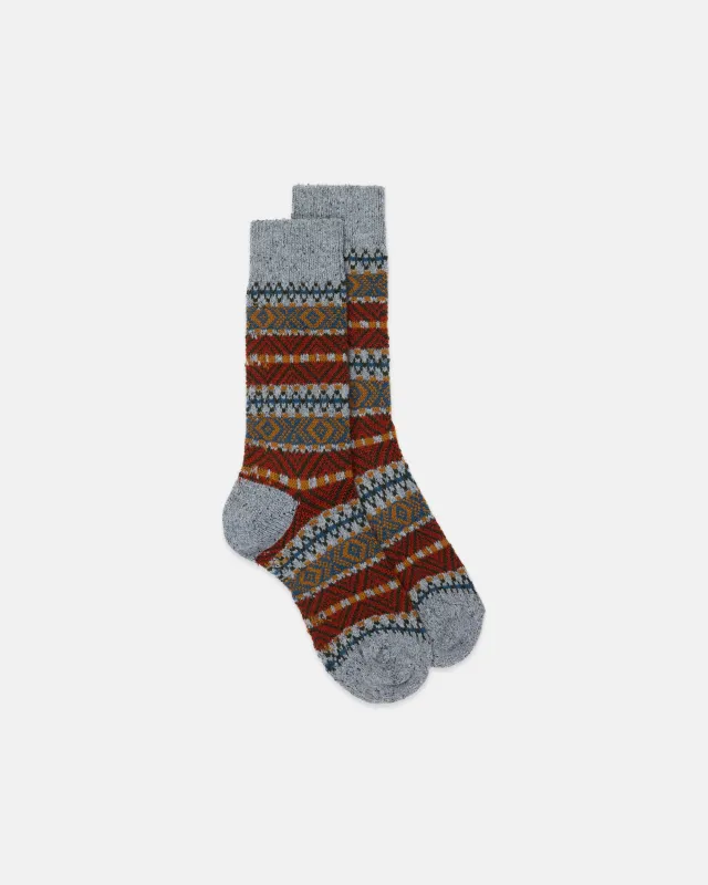 Made-in-England Charcoal Fair Isle Wool Socks sold by J. Press