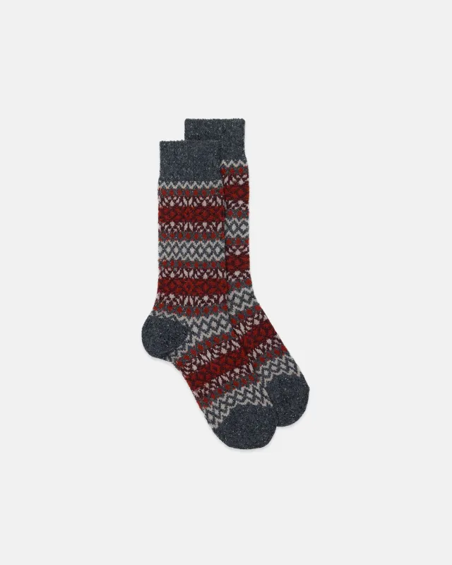 Made-in-England Burgundy Fair Isle Wool Socks sold by J. Press