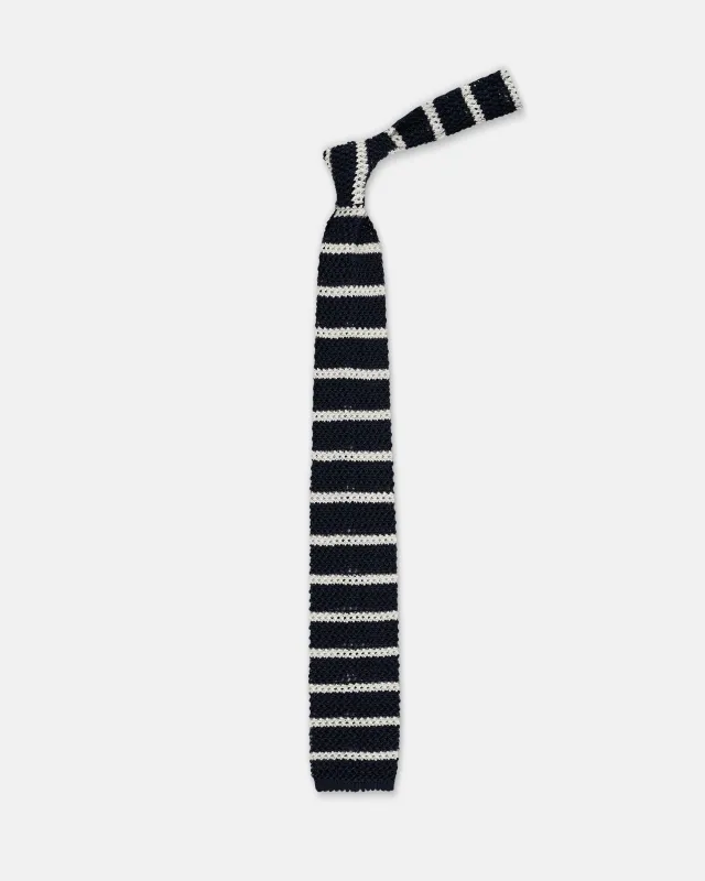 Made-in-Italy Navy & White Bar Stripe Silk Knit Tie sold by J. Press