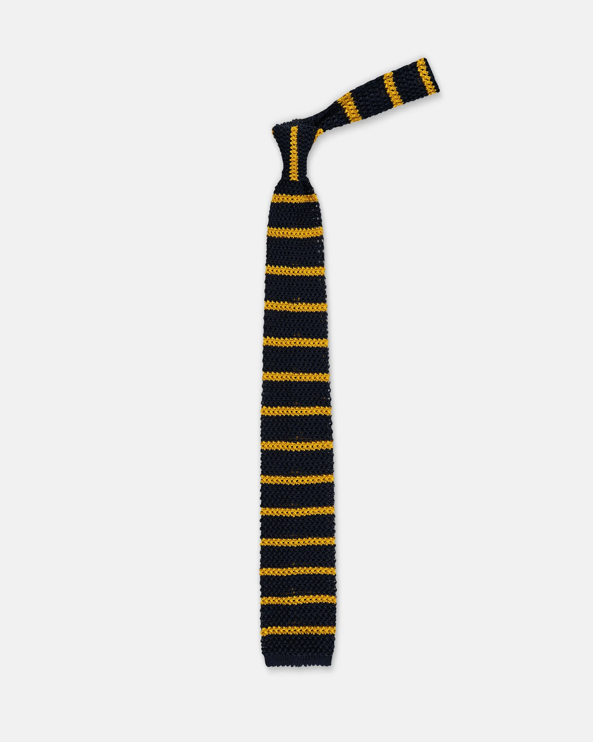 Made-in-Italy Navy & Yellow Bar Stripe Silk Knit Tie sold by J. Press