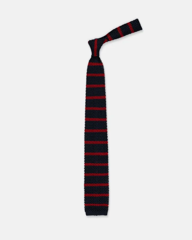 Made-in-Italy Navy & Burgundy Bar Stripe Silk Knit Tie sold by J. Press