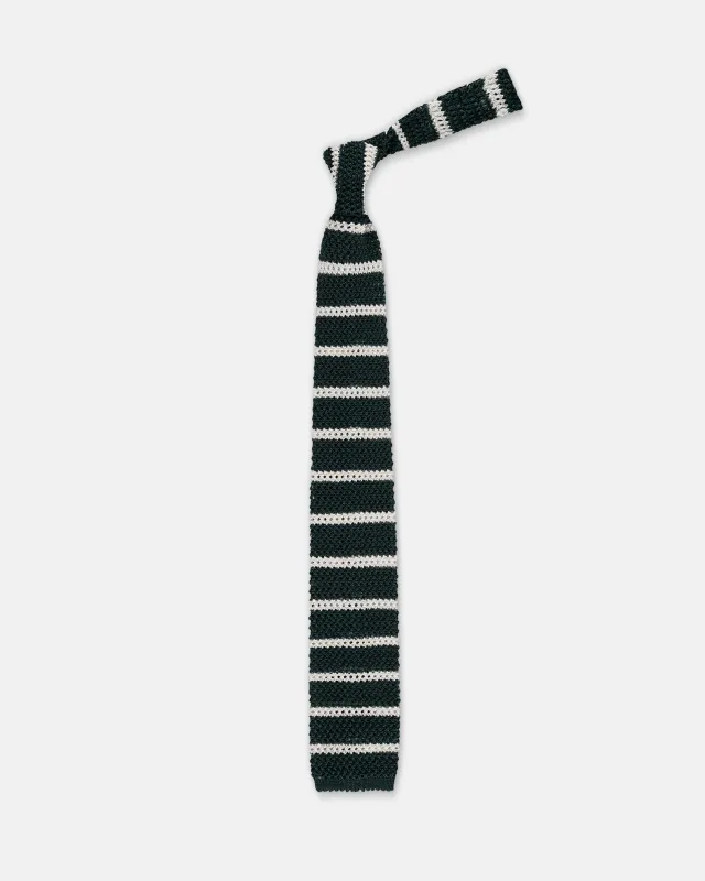 Made-in-Italy Green & White Bar Stripe Silk Knit Tie sold by J. Press