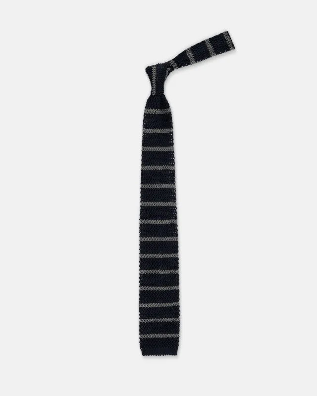 Made-in-Italy Blue & Grey Bar Stripe Silk Knit Tie sold by J. Press