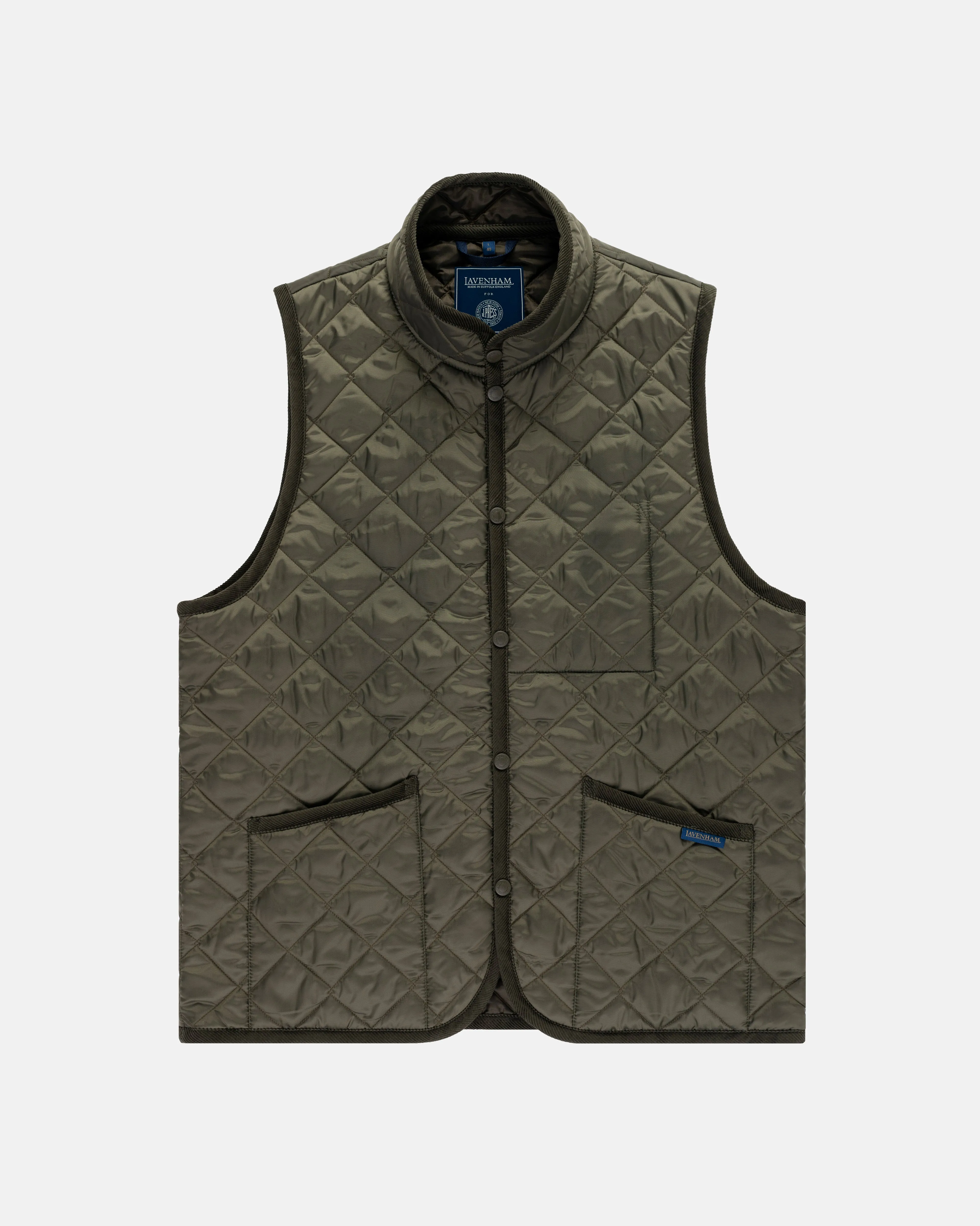Made-in-England Lavenham Olive Mickfield Quilted Gilet sold by J. Press