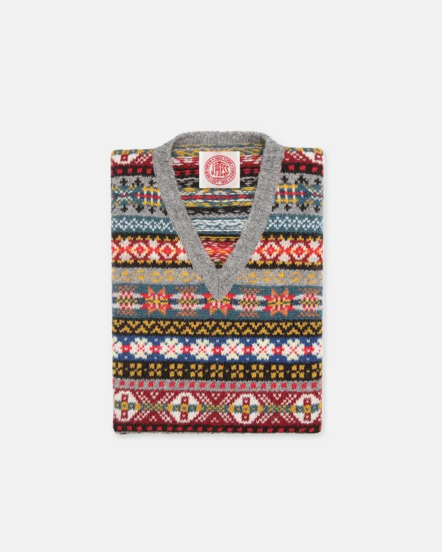 Made-in-Scotland Grey Fair Isle Sweater Vest sold by J. Press
