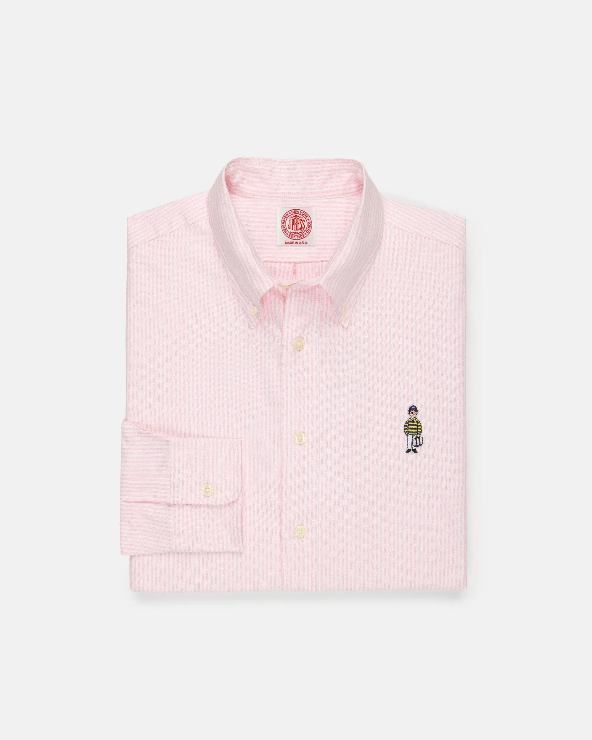 Made-in-USA "Ivy Guy" Pink University Stripe Oxford Cloth Shirt - Classic Fit sold by J. Press