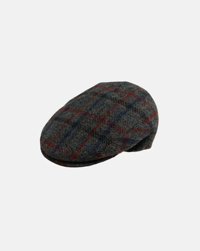 Made-in-Italy Grey Windowpane Harris Tweed Ivy Cap sold by J. Press