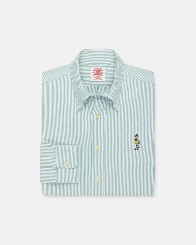 Made-in-USA "Ivy Guy" Green University Stripe Oxford Cloth Shirt sold by J. Press