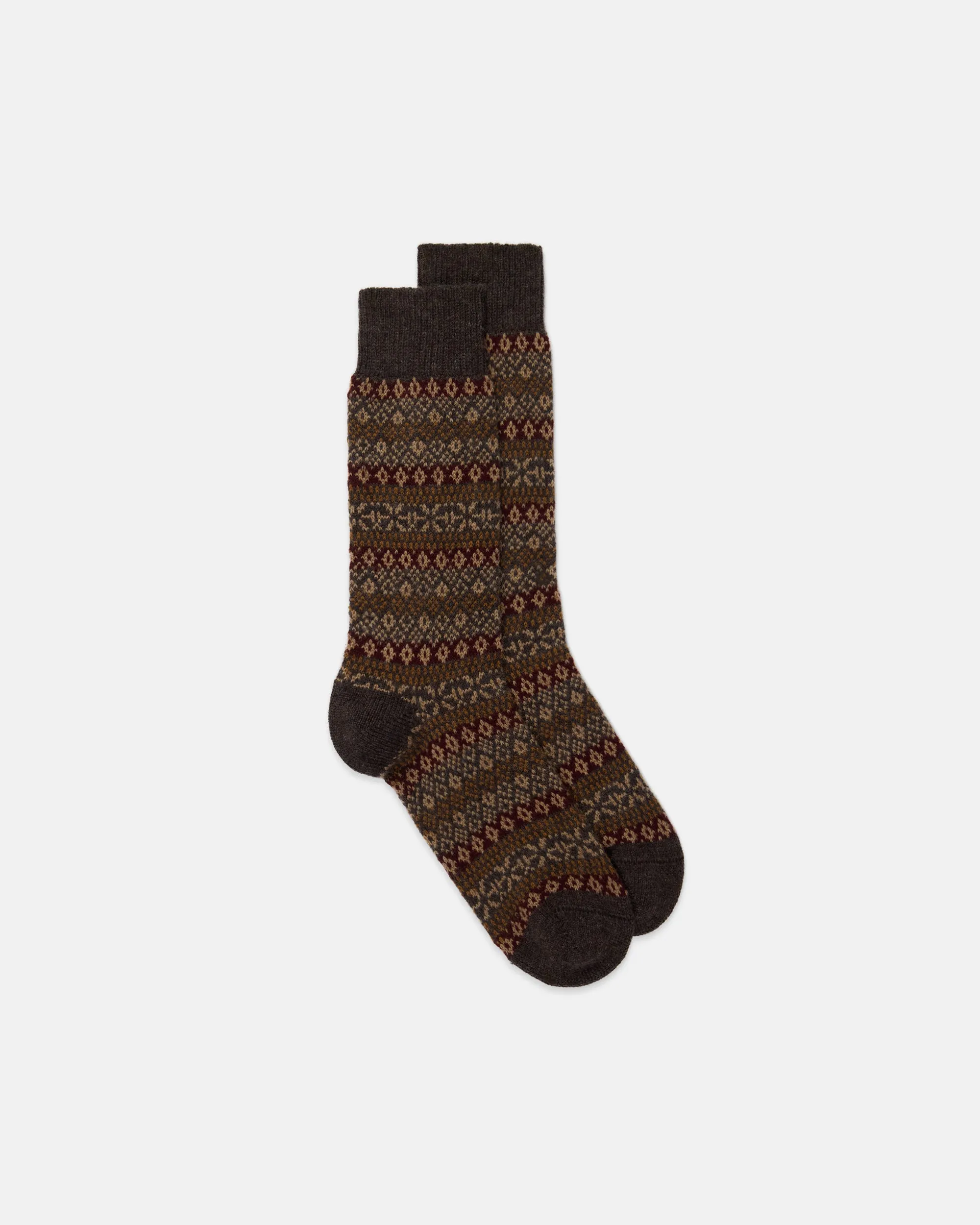 Dark Brown Fair Isle Cashmere Socks sold by J. Press