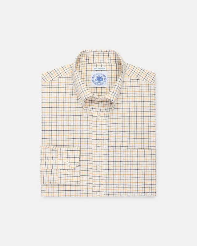 Navy, Gold & Green Tattersall Cotton Flannel Sport Shirt - Classic Fit sold by J. Press