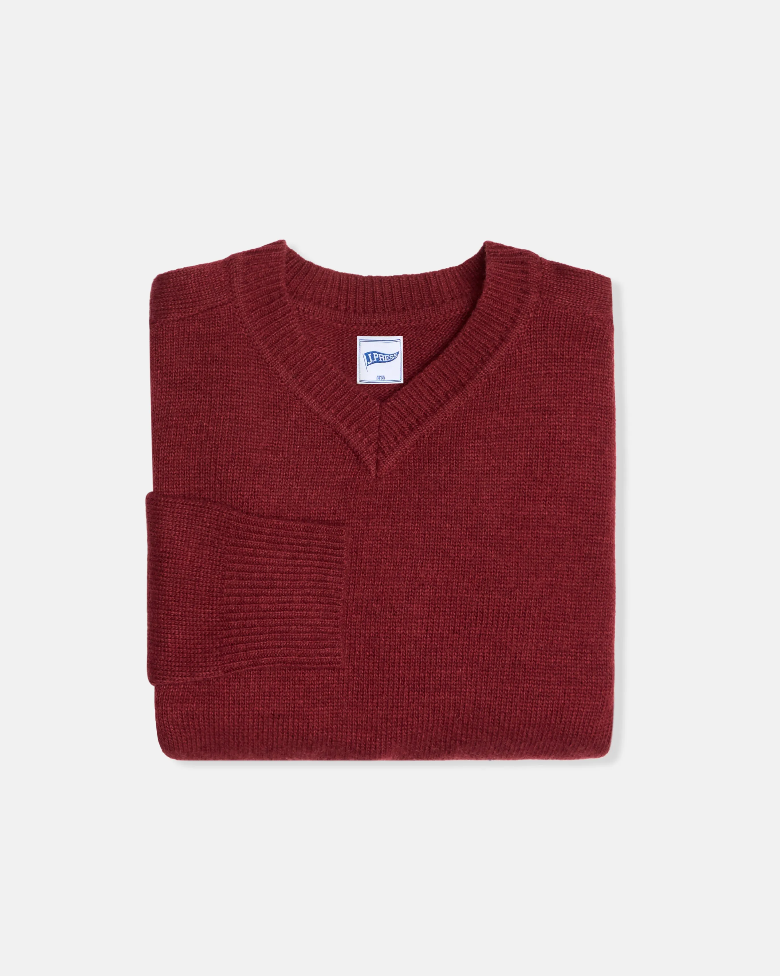 Burgundy Wool Sleeve Stripe V-Neck Sweater - Trim Fit sold by J. Press product image thumbnail 2