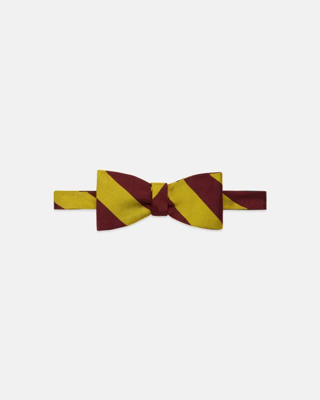 Made-in-USA Burgundy & Gold Guard Stripe Silk Repp Bow Tie made by J. Press