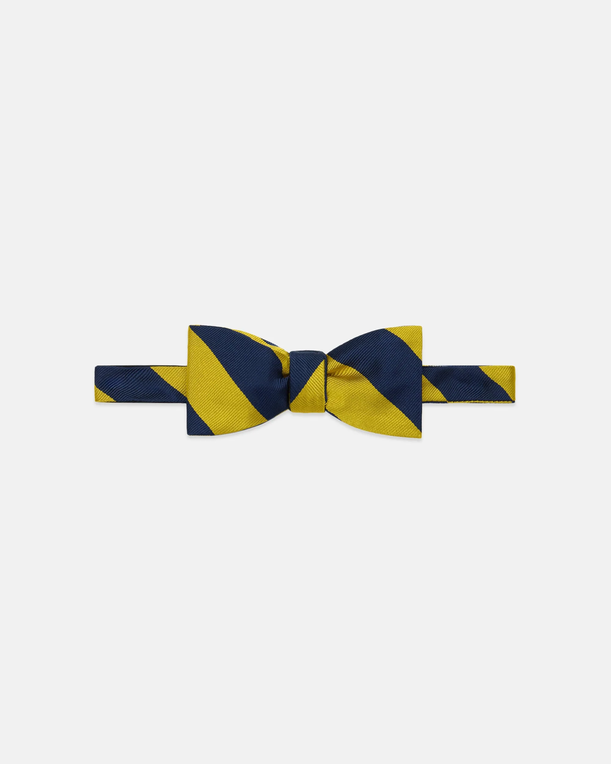 Made-in-USA Navy & Gold Guard Stripe Silk Repp Bow Tie sold by J. Press