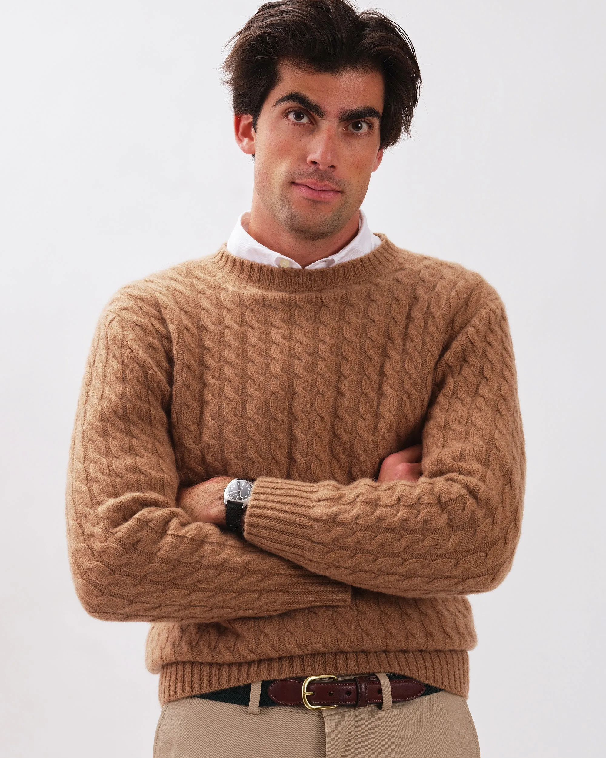 Made-in-Scotland Fawn Cable Knit Cashmere Sweater sold by J. Press product image thumbnail 3