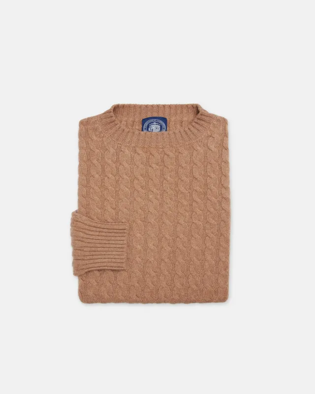 Made-in-Scotland Fawn Cable Knit Cashmere Sweater sold by J. Press