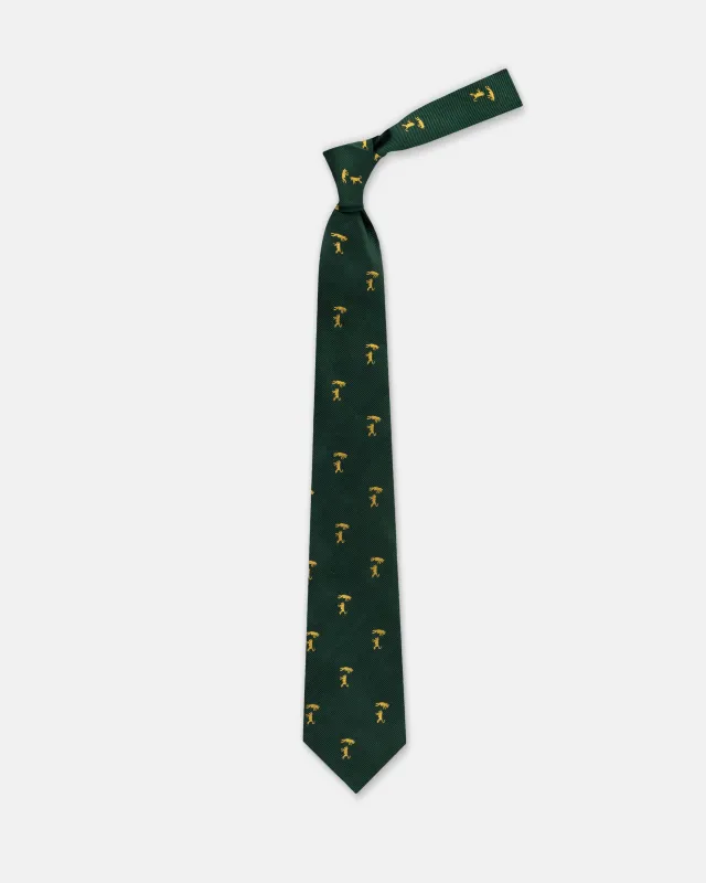 Made-in-USA Green Bull & Bear Club Tie sold by J. Press