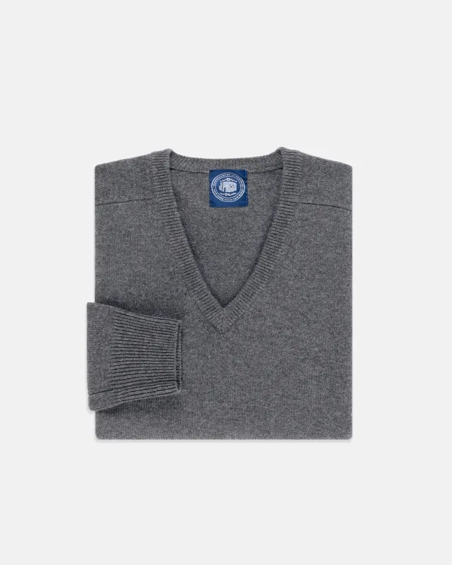 Grey Mix Lambswool V-neck Sweater sold by J. Press