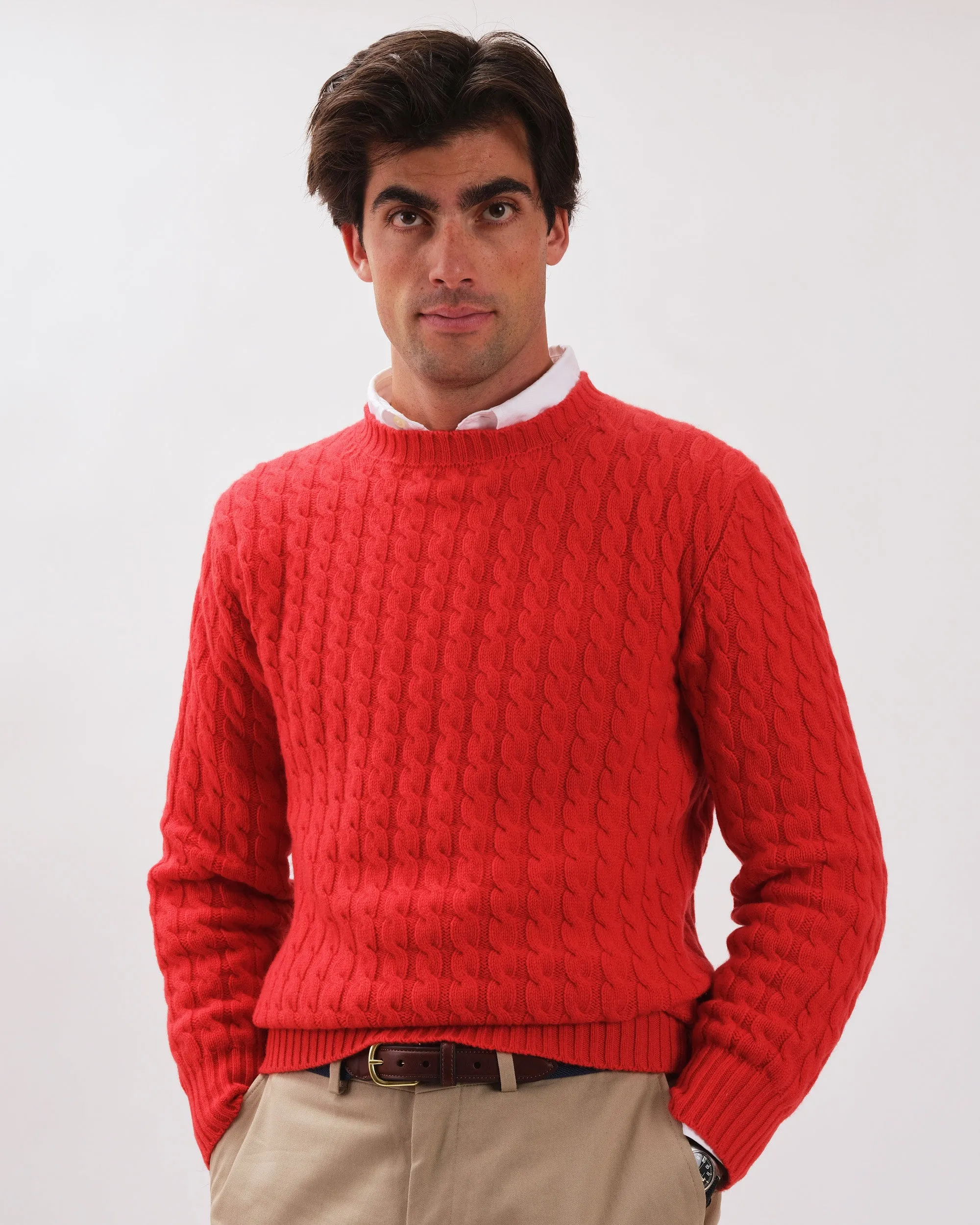 Made-in-Scotland Scarlet Cable Knit Cashmere Sweater sold by J. Press product image thumbnail 3