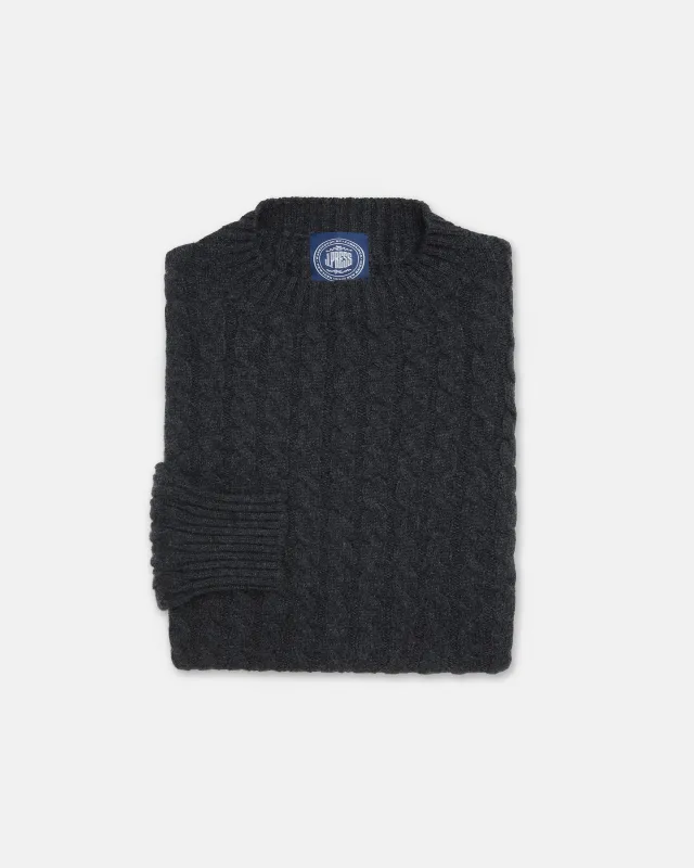 Made-in-Scotland Charcoal Cable Knit Cashmere Sweater sold by J. Press