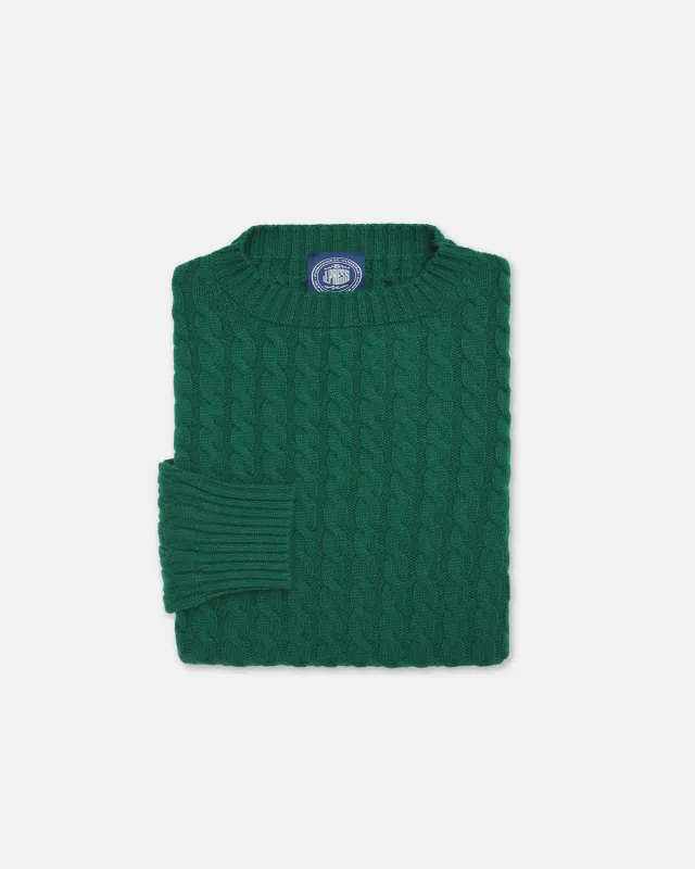 Made-in-Scotland Green Cable Knit Cashmere Sweater sold by J. Press