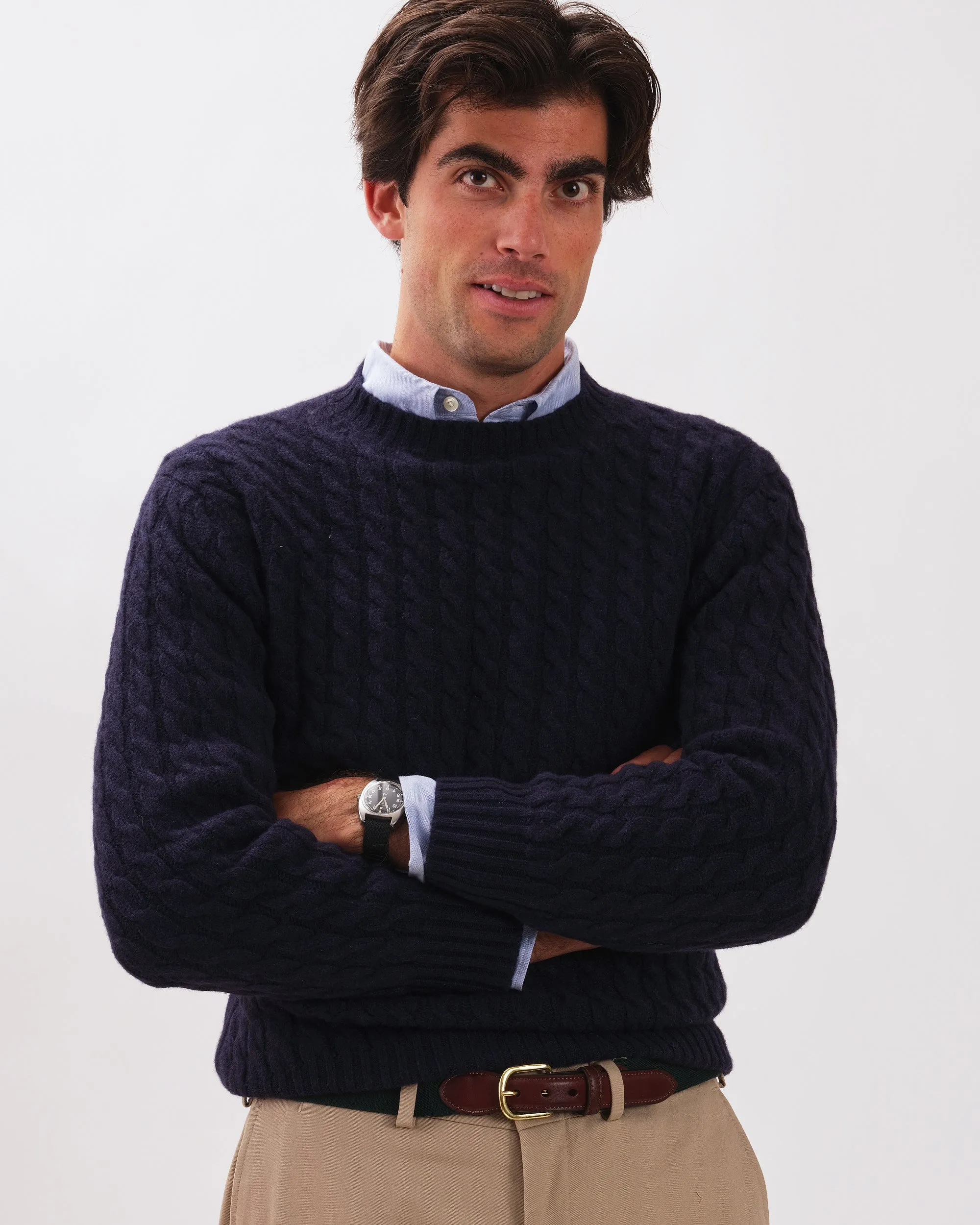 Made-in-Scotland Navy Cable Knit Cashmere Sweater sold by J. Press product image thumbnail 3