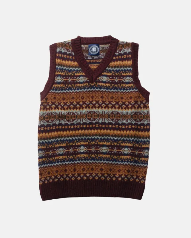 Made-in-Scotland Burgundy Fair Isle Sweater Vest sold by J. Press
