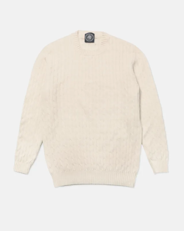 Made-in-Scotland Ivory Cable Knit Cashmere Sweater sold by J. Press