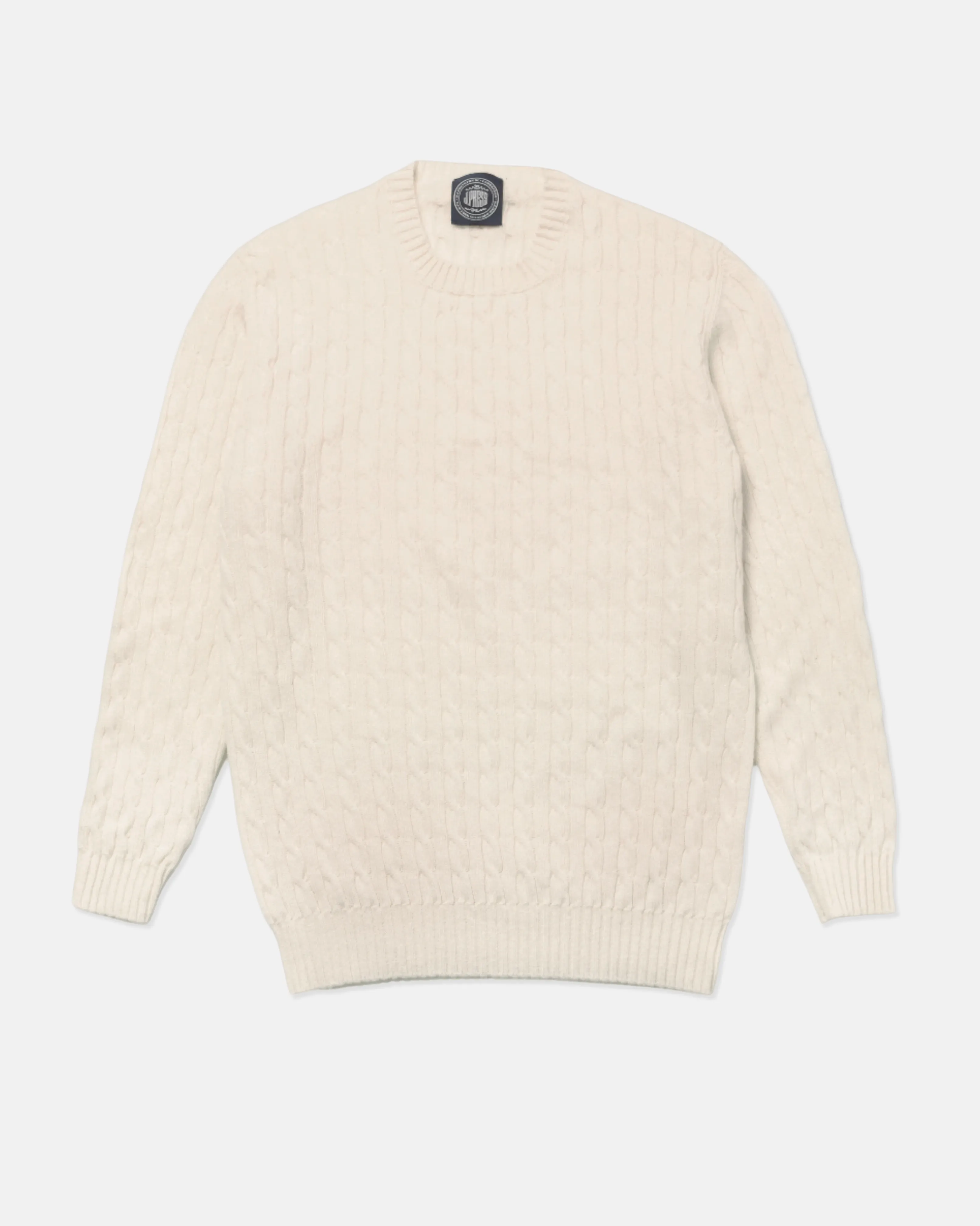 Made-in-Scotland Ivory Cable Knit Cashmere Sweater sold by J. Press