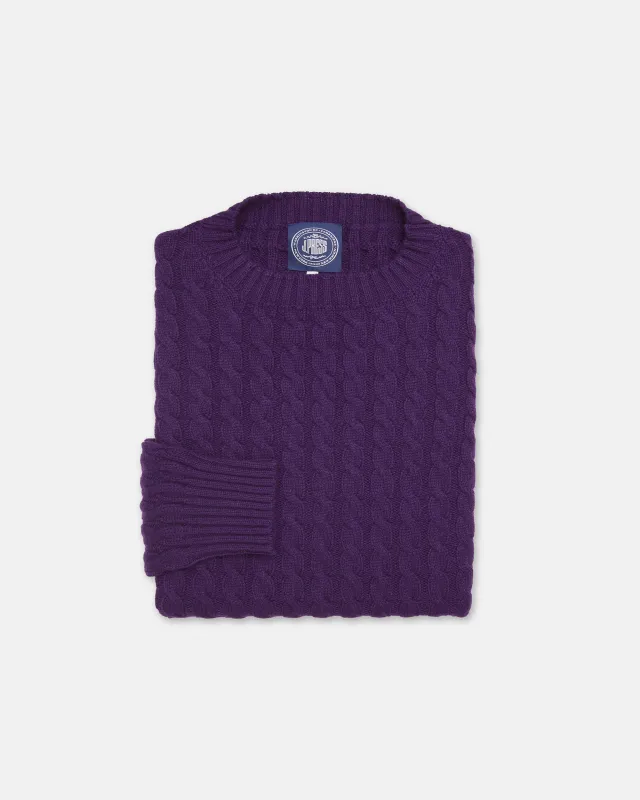 Made-in-Scotland Purple Cable Knit Cashmere Sweater sold by J. Press