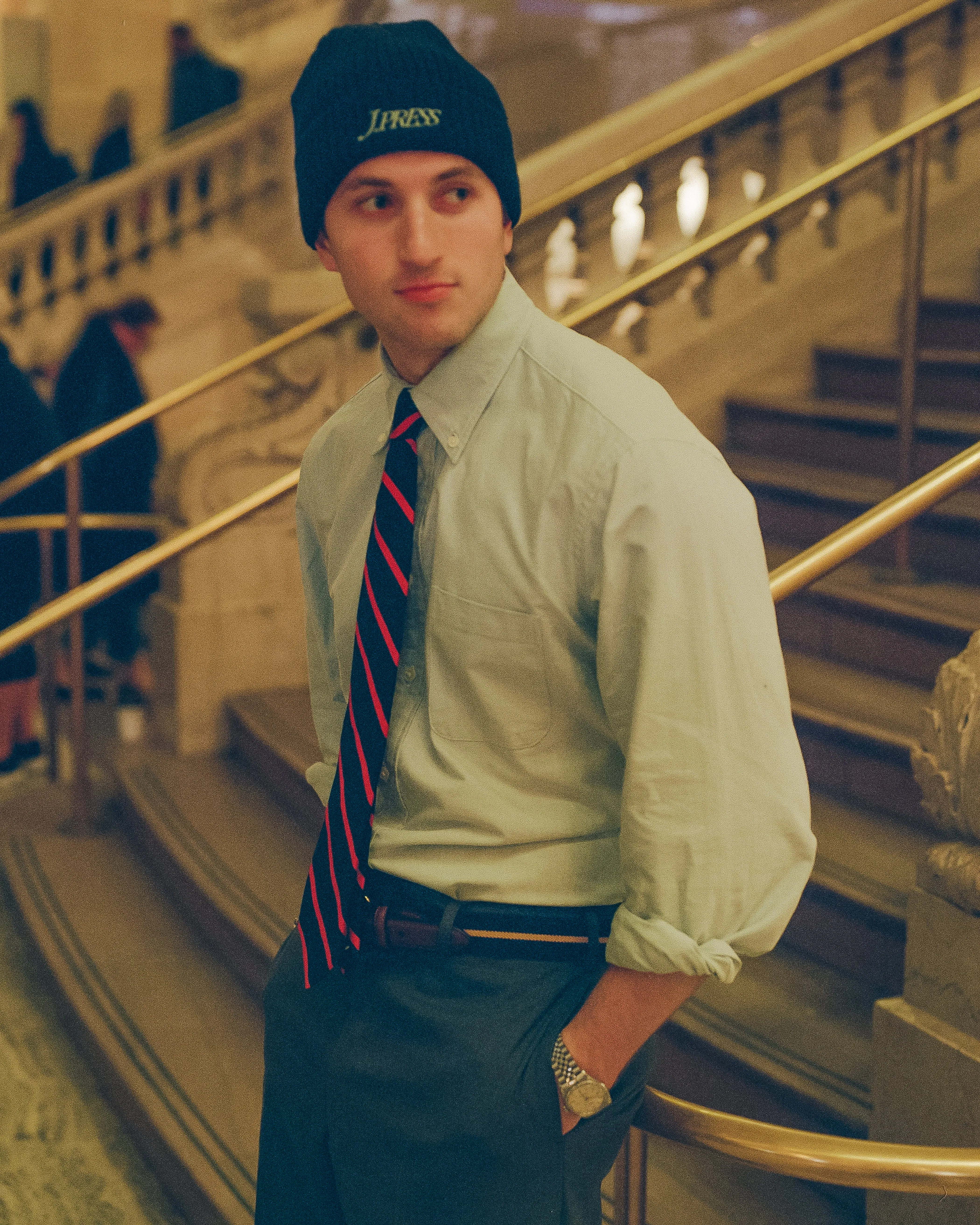 Made-in-Japan Navy & Red Bar Stripe Silk Tie sold by J. Press product image thumbnail 4