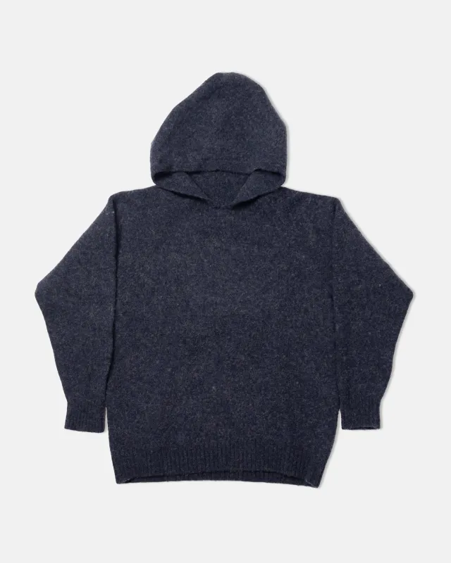 Made-in-Scotland Dark Blue Marl Shaggy Dog Hoodie - Trim Fit sold by J. Press